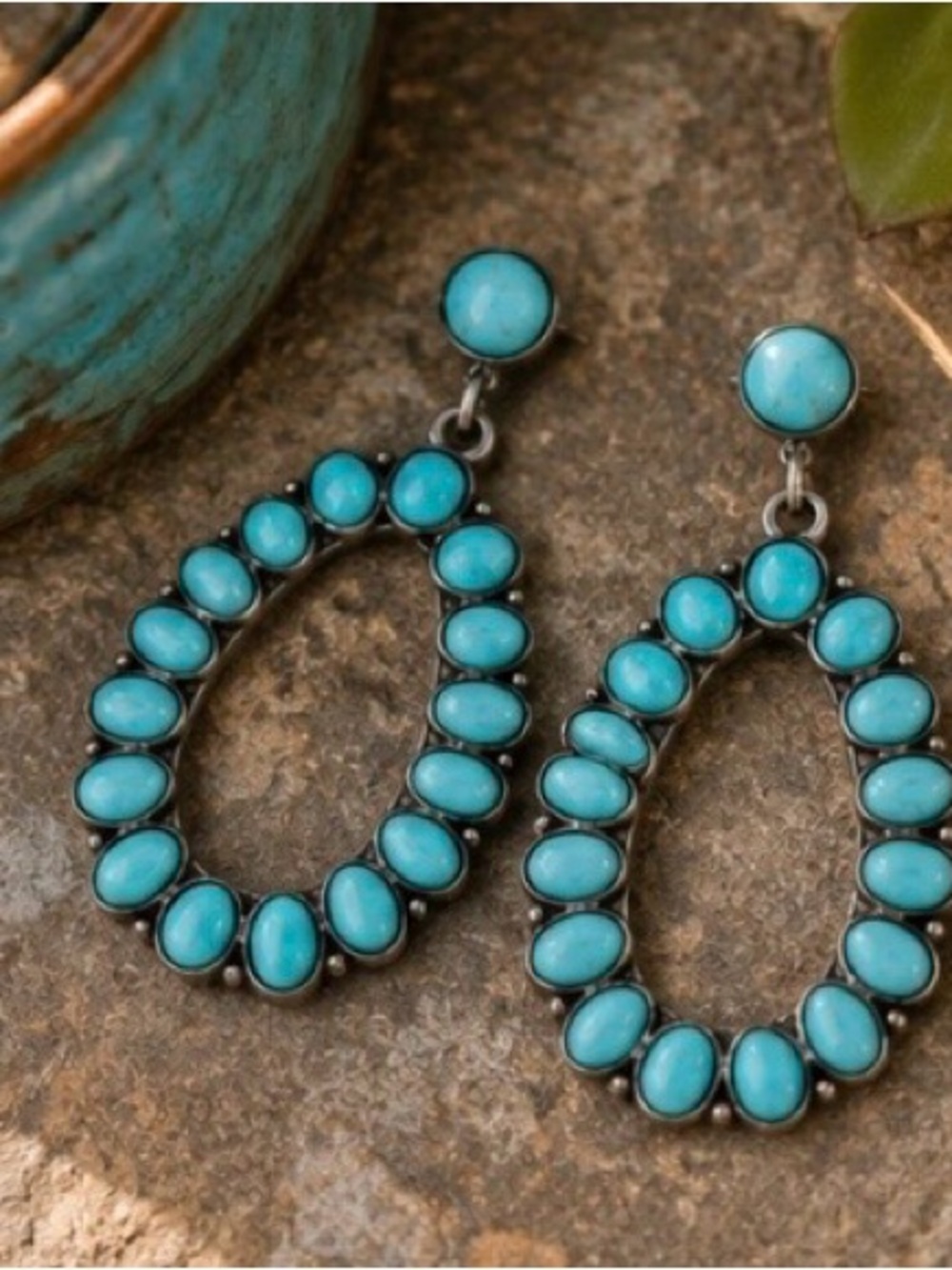 Turquoise Oval Cluster Drop Earrings - Women Jewelry